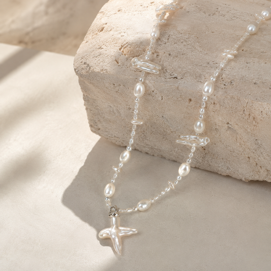 Clair Cross Pearl Necklace