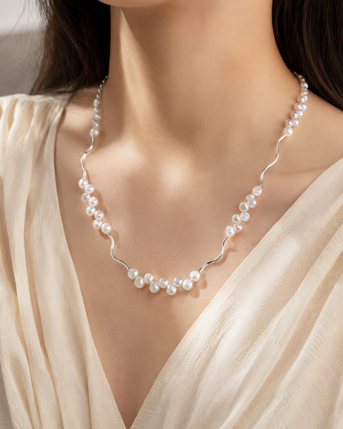 Luna Wave Pearl Necklace