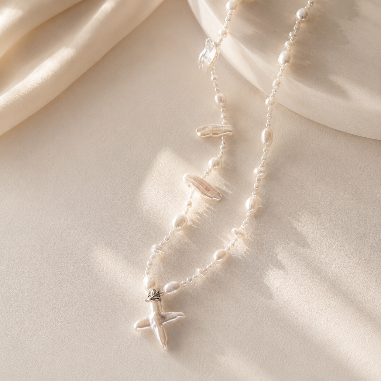 Clair Cross Pearl Necklace