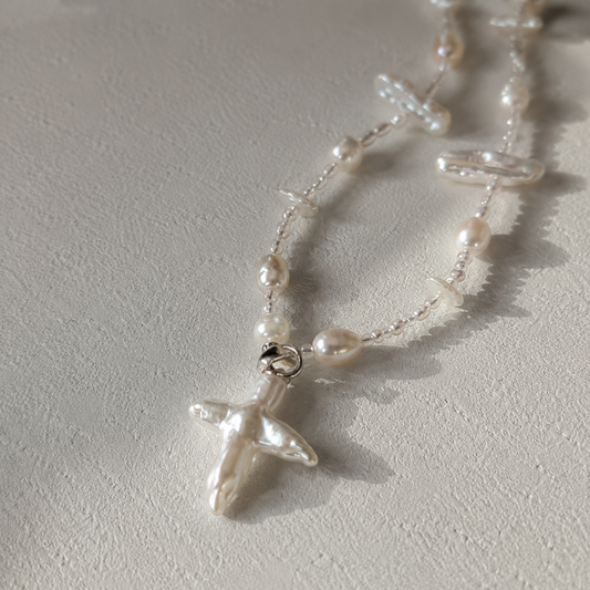 Clair Cross Pearl Necklace