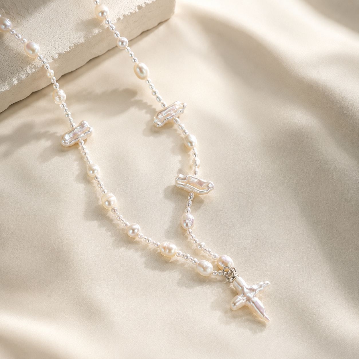 Clair Cross Pearl Necklace